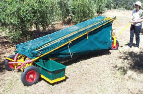 OliNet is a harvesting aid for olives, pistachio nuts and seed collection. It has folding arms with an automatic trunk sealing system, resulting in fast and reliable setup. Olives, nuts or seeds are collected in the suspended net and is then funneled into storage tubs.